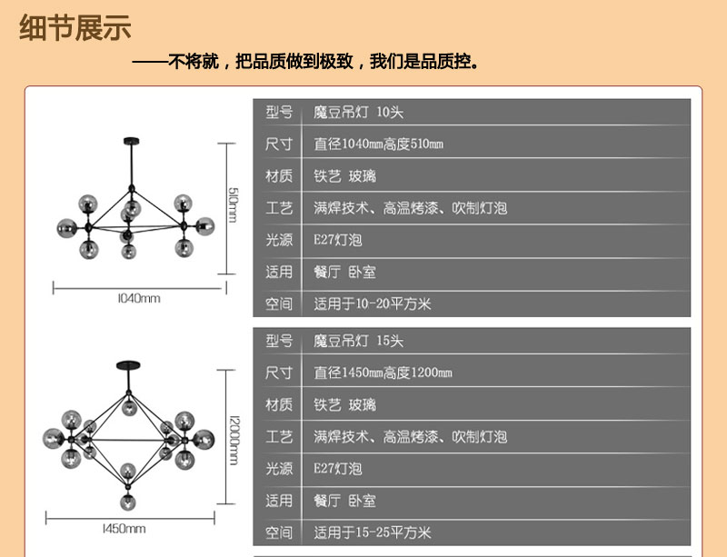 分子吊灯的规格